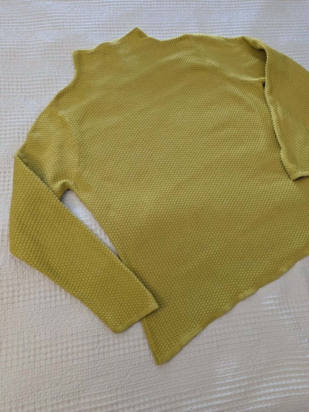 Mercer & Madison Cotton Textured Knit Sweater Chartreuse Green Mustard Cowl Neck - Picture 3 of 11